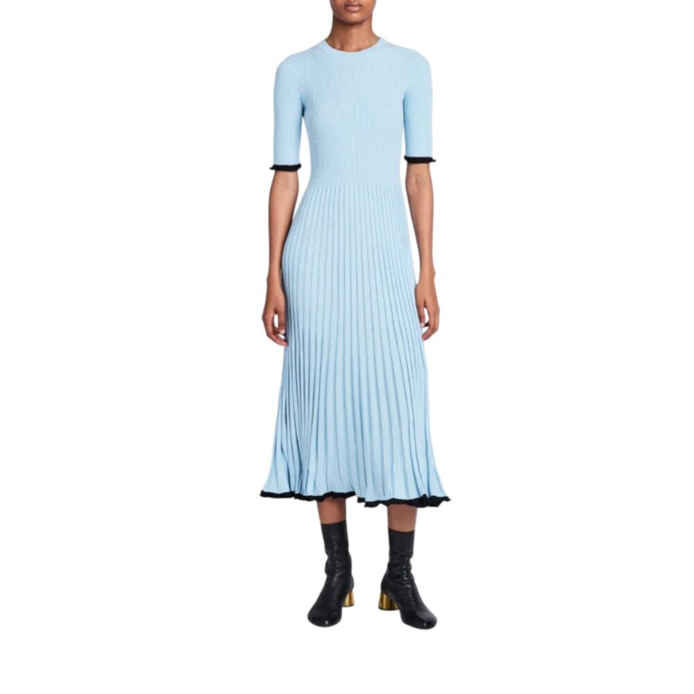NWOT Proenza Schouler Rib Knit Midi Dress Womens Large Blue Black Crew Neck Silk - Picture 2 of 14